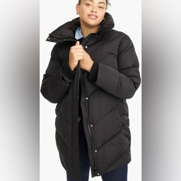 NWT Universal Standard for J. Crew Chevron Black Puffer Coat - Picture 4 of 12